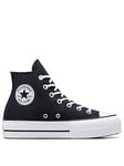 Converse Womens Lift Wide Foundation High Tops Trainers - Black/White, Black/White, Size 7, Women