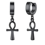 U7 Boucle d'Oreille Homme Noire Créole avec Pendante Croix Ankh Egyptienne Men Drop Earrings