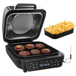 Parmedu Air Fryer Indoor Smokeless Grill: 12-in-1 Electric Grill Combo with Bake Roast Broil Steam Dehydrate, 1800W Power Grill with Smart Probe, Non-stick Dishwasher-safe Plates, Large Capacity 6.5L