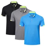 HUAKANG 3 Pack Mens Polo Shirts Short Sleeve Breathable Quick Dry Golf Polo Shirts Mens Running Sports Tee Top Gym Workout Polo T Shirts0506-Black Grey Blue-M