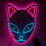 SINSEN Demon Slayer Fox Mask LED Cosplay Kattmask Japansk anime Halloween kostym rekvisita för barn Vuxna Pink