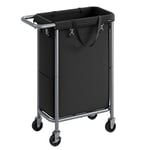 SONGMICS Laundry Basket on Wheels, Laundry Hamper, 23.8 Gallons (90L), Removable Liner, Steel Frame with Handle, Large Linen Storage, 61 x 29 x 81 cm, Ink Black RLS003B01