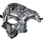 Steampunk Metal Cyborg Venetiansk Mask, Maskeradmask för Halloween Kostymfest/Phantom Of The Opera/Mardi Gras Bal Silver