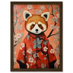 Red Panda in Kimono Cherry Blossom Trees Japan Artwork Framed Wall Art Print A4