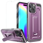 ORETECH Coque pour iPhone 15 Pro Max avec [1 Verre Trempé] et [Béquille] Antichoc Dos PC Rigid Bumper TPU Souple Protection iPhone 15 Pro Max Coque iPhone 15 Pro Max avec Support,Violet