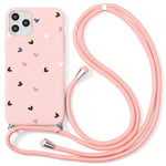 Yoedge Lanyard Case for iPhone 12 Pro Max 6.7inch Women Floral Crossbody Lanyard Strap Neckstrap Necklace Silicone Phone Case Cover ProMax Anti-Scratch Shockproof Mobile Phone Back Cover, Heart pink
