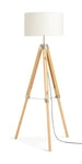 Habitat Lyle Rubber Wood Tripod Floor Lamp - Natural & Cream