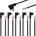 6 PCS Queue de cochon USB Type-C,Angle droit de 90 degrés 22AWG 5V/3A prise USB-C vers fil nu à 2 broches,USB type C rallonge de câble, prise USB C à souder pour les bricoleurs (25 cm).[V1112]