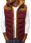 FEOYA Veste Matelassée sans Manche Homme Coton Gilet Doudoune à Capuche Hiver Chaud M Manteaux Blouson sans Manches Rembourré Grande Taille Gilet avec Capuche Poche Gilet Bicolore Zippé Légère Rouge