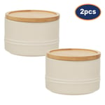 Pack of 2 380ml Cream Stoneware Kitchen Food Coffee Sugar Tea Storage Canisters