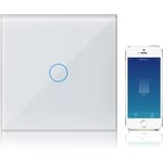 Missdong - Interrupteur wifi Connecté Compatible avec Alexa, Mural Interrupteur Tactile 1 Gang 1 Voies Blanc Panneau en Verre Trempé Tuya/Smart Life