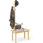 Goplus - Porte-Manteau Bois avec Banc, Porte Manteau d'Entrée avec Table d'Appoint, 4 Crochets Arrondis, en Bois, pour Chapeau,pour Chambre, Salon,