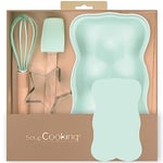 ScrapCooking - Kit Pâtisserie Enfant Ourson - Coffret Cadeau 4 Ustensiles : Fouet, Cuillère, Moule & Découpoir - Bois Silicone & Inox - Moule à Gâteau Enfant - Cuisine Biscuit - 1139