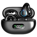 Bone Conduction Headphones Wireless Earbuds - Comfort Open Ear Headphone, Clip On Bluetooth 5.3 Ear Buds, Built-in Microphone HIFI Sound Running Earphones with LED Display Charging Case, Ear Clip Buds