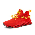 Men Running Shoes Shock Absorbing Anti Slip Low Top Breathable Mesh Trainers Outdoor Casual Jogging Walking Gym Shoe Red