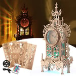 FUNPOLA Maquette en Bois à Construire Puzzle 3D LED Tour Horloge, Puzzle 3D Bois Adulte Horloge De Bureau Modèle DIY Kit avec 16 Couleur LED Lumière, Puzzle 3D Adulte Ornement Horloge (LED-WTC01)