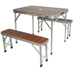 Wyctin - Hofuton Table Pliante de Camping Valise 906070cm + 2 Bancs en Aluminium Marron