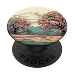 Sakura Trees In Bloom Vintage Paysage Graphique PopSockets PopGrip Adhésif