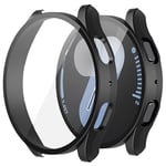 Misxi 2 Pièces PC Protection Ecran pour Samsung Galaxy Watch 7 44mm, Anti-dérapante Ultra-Mince Résistante aux Rayures Coque avec Verre Trempé pour Galaxy Watch7, Noir