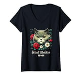 Womens Roses Flowers British Shorthair Mom V-Neck T-Shirt