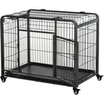 Pawhut - Cage pour chien pliable cage de transport sur roulettes 2 portes verrouillables plateau amovible dim. 94L x 58l x 69H cm métal gris noir