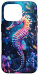 Coque pour iPhone 16 Pro Hippocampe éclatant au milieu de la flore sous-marine colorée