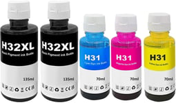 31 32Xl Encre Compatible Avec Hp31 32Xl Bouteille D'Encre Multipack Pour Smart Tank 5105 7005 7006 7305 7306 7605; Smart Tank Plus 315 319 455 515 (5-Pack¿2 Noir Cyan Magenta Jaune)