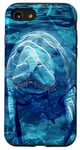 Coque pour iPhone SE (2020) / 7 / 8 Save The Manatee Crystal River FL Bleu abstrait rayé