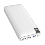 A ADDTOP Batterie Externe 26800mAh, 22,5W PD Batterie Portable USB C Power Delivery avec Ecran LCD Power Bank avec 4 Ports USB pour iPhone, iPad, Galaxy, Android et Autres (Blanc)