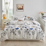 Luofanfei Housse de Couette 240 x 260 Pissenlit Papillon Blanc Gris Motif Parure de Lit en Microfibre Adulte Parure Housse Couette avec Fermeture Éclair 2 Personnes avec 2 Taies d'oreiller 65x65cm