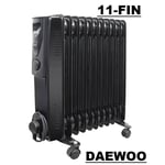 Daewoo 11 Fin 2500W Portable Oil Filled Radiator Heater  - Black