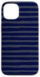 Coque pour iPhone 13 Bleu Marine Gris Rayé Girly Esthétique Preppy Stripe