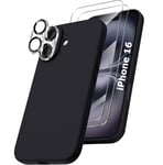 Coque Silicone Noir + Verres Trempes et Protections Camera Arriere X2 Pour iPhon