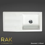 RAK White 1.0 Single Bowl Ceramic Gourmet Kitchen Sink Reversible Groove Drainer