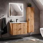 Ensemble meuble simple vasque encastree 80cm et colonne Adriel Bois