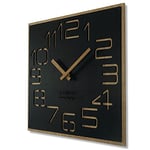 FLEXISTYLE Digits Eco Grande Horloge Murale en Bois, Aspect Bois, carrée, silencieuse, pour Salon, Chambre à Coucher, fabriquée en UE (Noir, 40 cm)