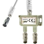 2 Voies Intérieur TV Antenne Splitter Répartiteur d'antenne IEC avec câble et adaptateurs coaxiaux pour TNT SAT télévision par DVB-T2 DVB-C DVB-S Unicable Large Bande 1 Entrée 2 Sortie