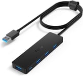 Data Hub 4 Ports Usb 3.0 Ultra Fin Avec Câble Étendu De 120Cm/4Ft-Hub Usb 3.0 Pour Macbook,Mac Pro/Mini,Imac,Surface Pro,Xps,Notebook Pc,Clés Usb,Disques Durs Externes,Etc.