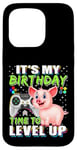 Coque pour iPhone 15 Pro It's My Birthday Pig Time to Level Up Jeu vidéo