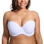 DELIMIRA Femme Soutien Gorge sans Bretelles Grande Taille Bandeau à Armature Bretelle Multiple Blanc 105C