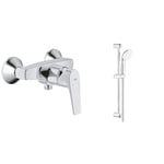 GROHE Mitigeur monocommande Douche Start Flow, robinet douche à montage mural, raccord fileté pour flexible en 1/2", rosaces métal & 27598001 Tempesta 100 Ensemble de Douche 2 Jets, Chromé