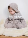 The Little Tailor Baby Fair Isle Knitted Hooded Pramsuit, Mouse/Cream