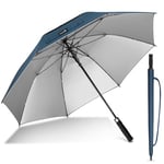 ZOMAKE Grand Parapluie De Golf 62 Pouces,Uv Parapluie De Golf à Double CanopéE VentiléE,Parapluie Golf RéSistant Au Vent à Ouverture Automatique Pour Hommes Femmes(Argent Bleu Marine)