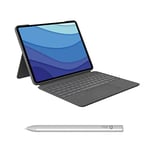 Logitech Combo Touch iPad Pro 12.9-inch (5th, 6th gen - 2021, 2022) Keyboard Case Crayon (USB-C) Digital Pencil (2018 releases and later) - QWERTY UK English Layout - Grey