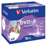 Verbatim – DVD+R, 16x, 4.7 GB/120 min,10-pack jewel case, AZO, printable (43508)