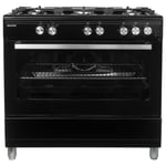 electriQ 90cm Gas Single Oven Range Cooker - Black EQRANGE90GASBLACK