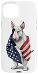 Coque pour iPhone 15 Plus Bull Terrier Dog Patriot Wrap dans le drapeau des États-Unis Amérique