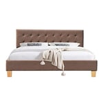 Frederic - Solide et Confortable Lit avec Sommier + Tête de Lit Capitonnee Couleur Marron + Pieds en 10 cm pour Matelas en 160x200-13 Lattes - revetement PVC Simili Facile d'entretien - Montage