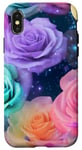 Coque pour iPhone X/XS Rose pastel, violet, bleu sarcelle, arc-en-ciel, rose florale