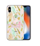 Coque Iphone X plumes boho chic fleur rose dore or pastel transparente